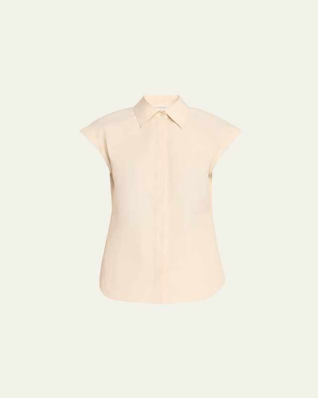 Fitted Cap-Sleeve Cotton Shirt